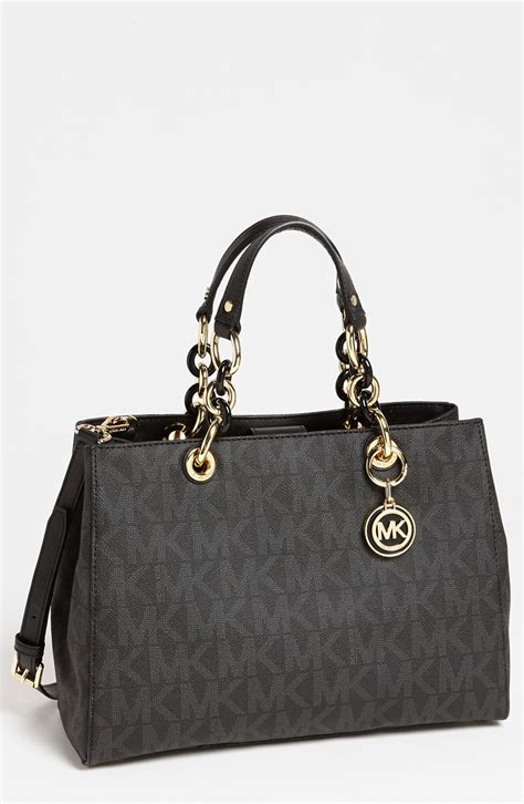 michael kors cynthia medium satchel black logo|Cynthia Medium Signature Logo Satchel .